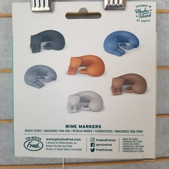New In The Box 6 Pack Cat Wine Markers Wine Lives Charms - Picture 6 of 12